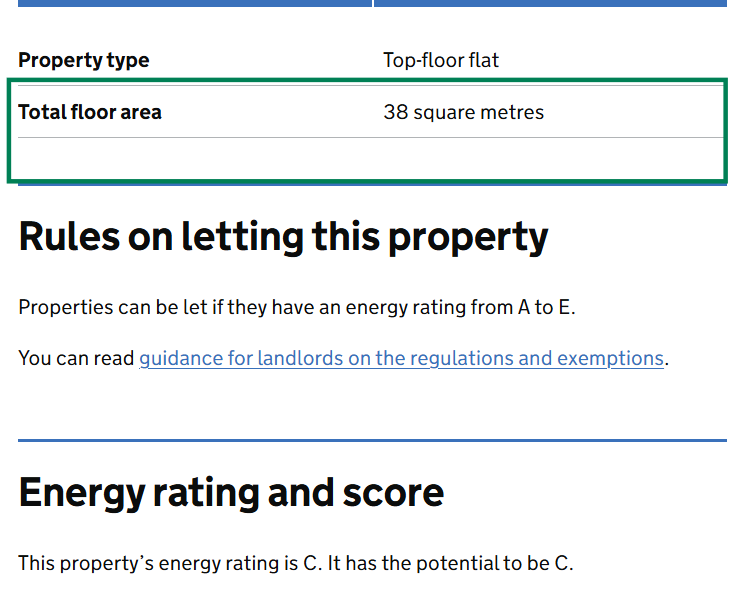 Total floor area on EPC